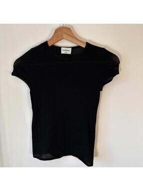 Sunday Best Aritzia Black Mesh Knit Top XXS Fishnet Sheer Cap Sleeve